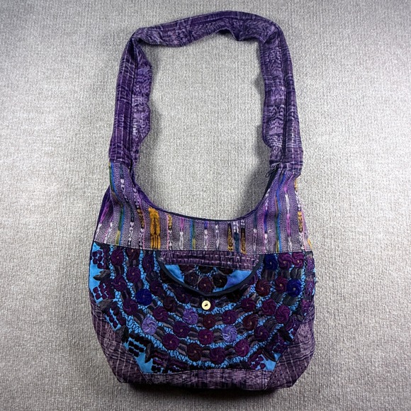 Handmade Handbags - Purple Boho Embroidered‎ Hobo Bag Woven Ikat Festival Crossbody Shoulder Bag